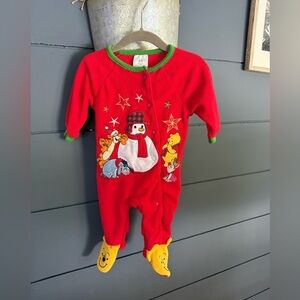 Classic Pooh red fleece footed Christmas pajamas 3-6 months